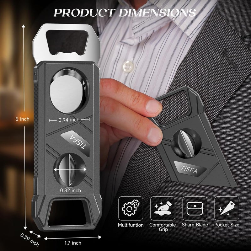 TISFA Cigar Cutter Guillotine Cigar V Cutter Bottle Opener 3 in 1, Portable Cigar Clipper Scissors, Set of 2 Sharp Cigar Cutters, Multifunctional Cigar Accessories Gift Set for Men - Image 2